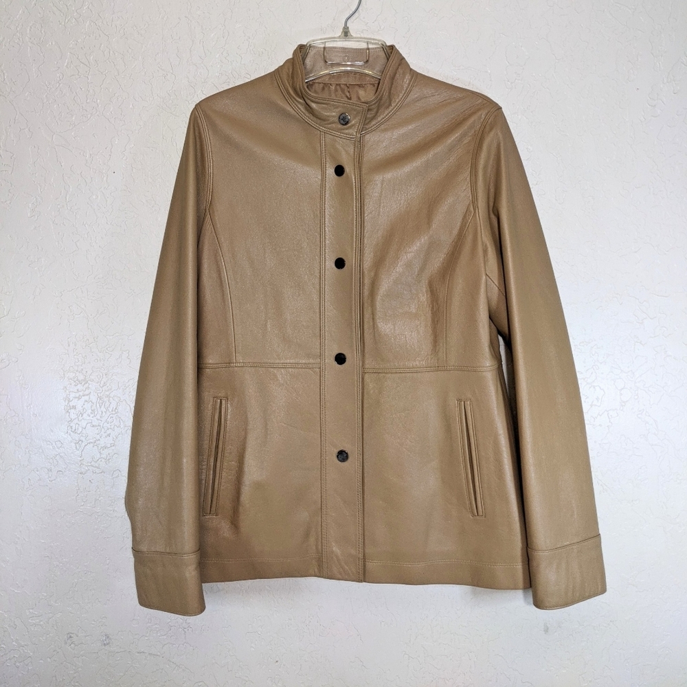 Rare Avallino Italy Tan Carmel Leather Minimalist Motorcycle Biker Lined Jacket